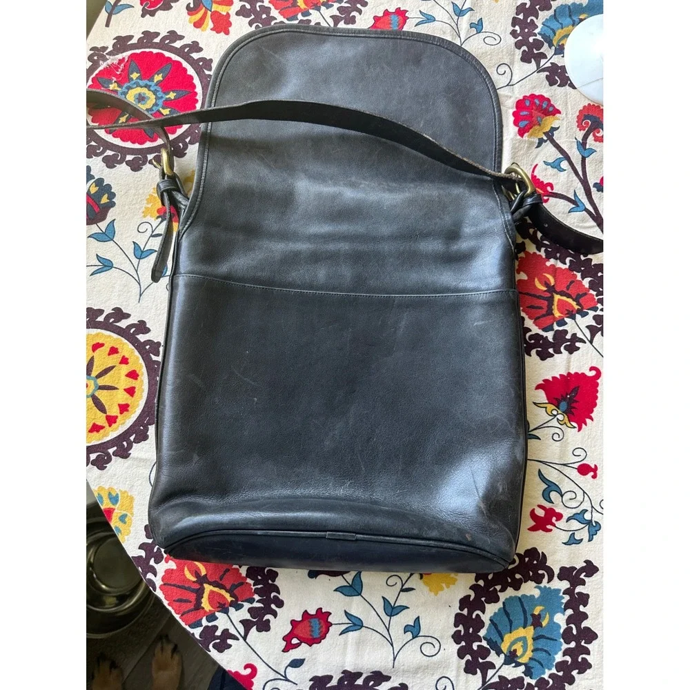Vintage Coach Black‎ Leather Messenger Bag Crossbody USA Made 0239 232